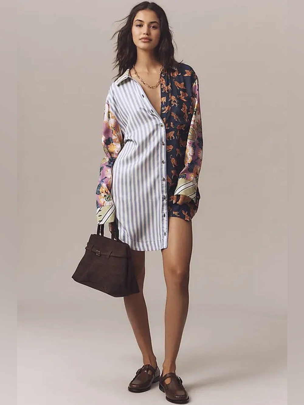 Anthropologie The Soren Mixed-Print Mini Shirt Dress by Maeve Size Small